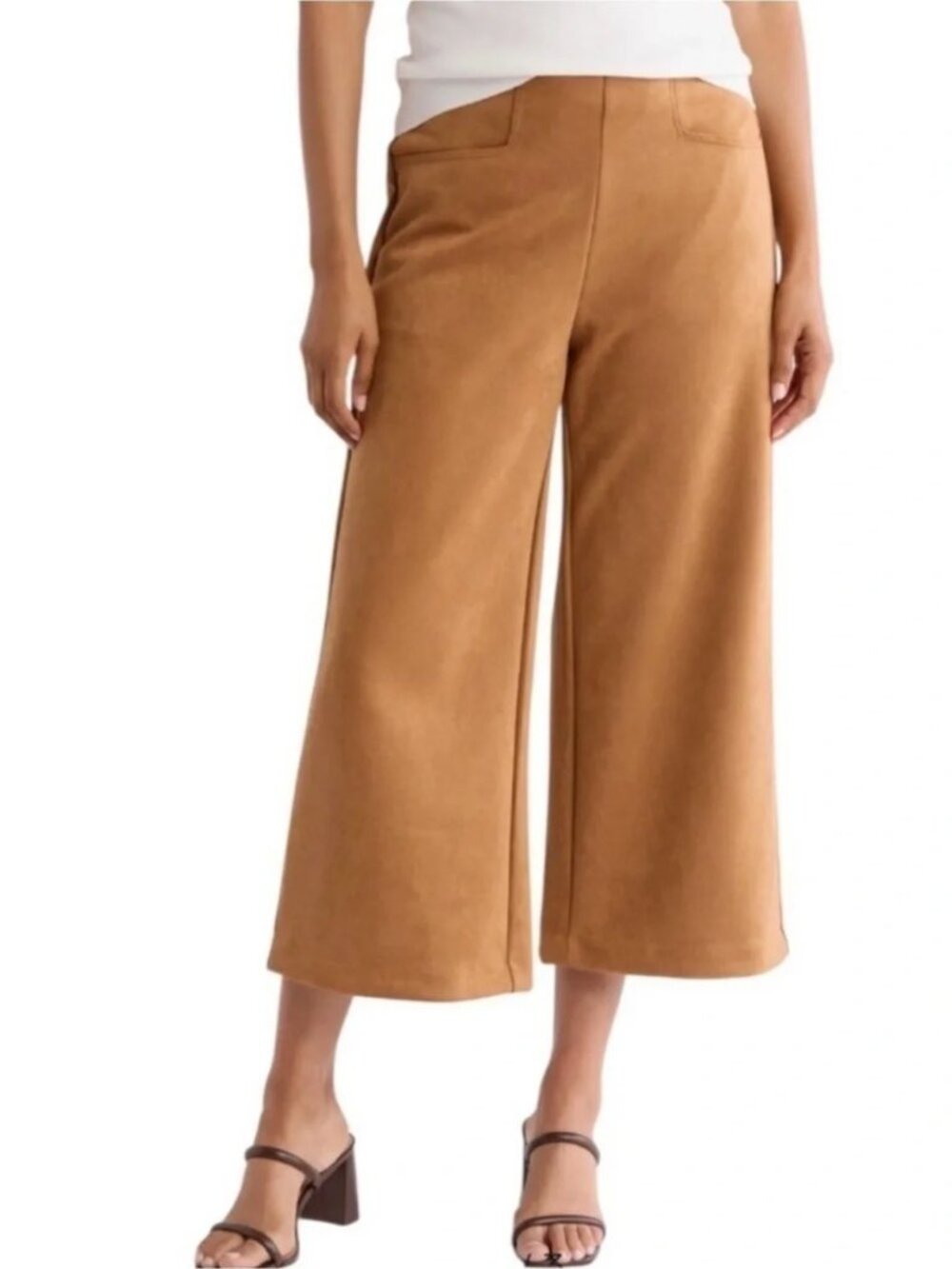 2/$30 T TAHARI Wide Leg Faux Suede Crop Pants In Tobacco High Rise Medium #A5182